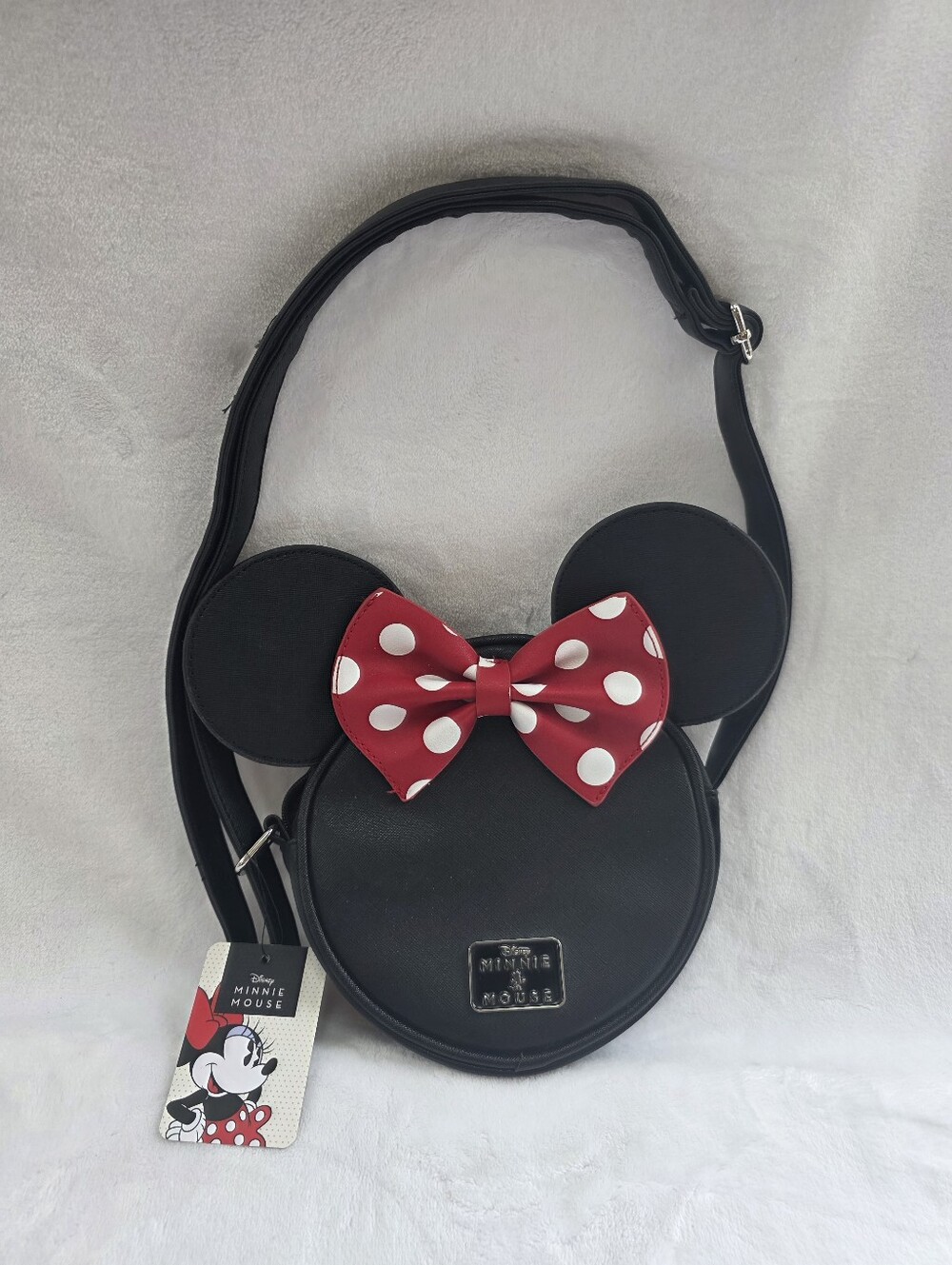 Minnie Mouse Black Crossbody Bag with Red Polka Dot Bow